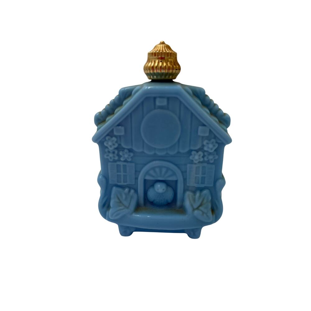Vintage Avon Blue Birdhouse Bottle | Milk Glass  | Collectible Cottage Décor